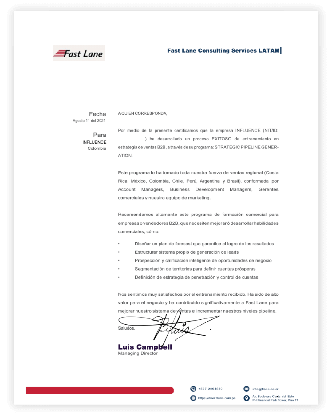 CARTA DE RECOMENDACION FASTLANE