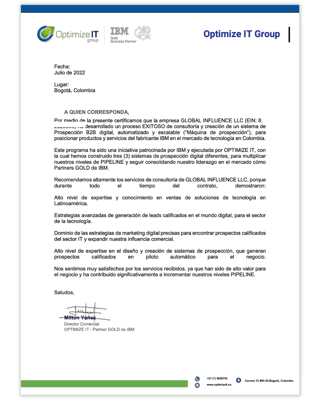 CARTA DE RECOMENDACION OPTIMIZE IT